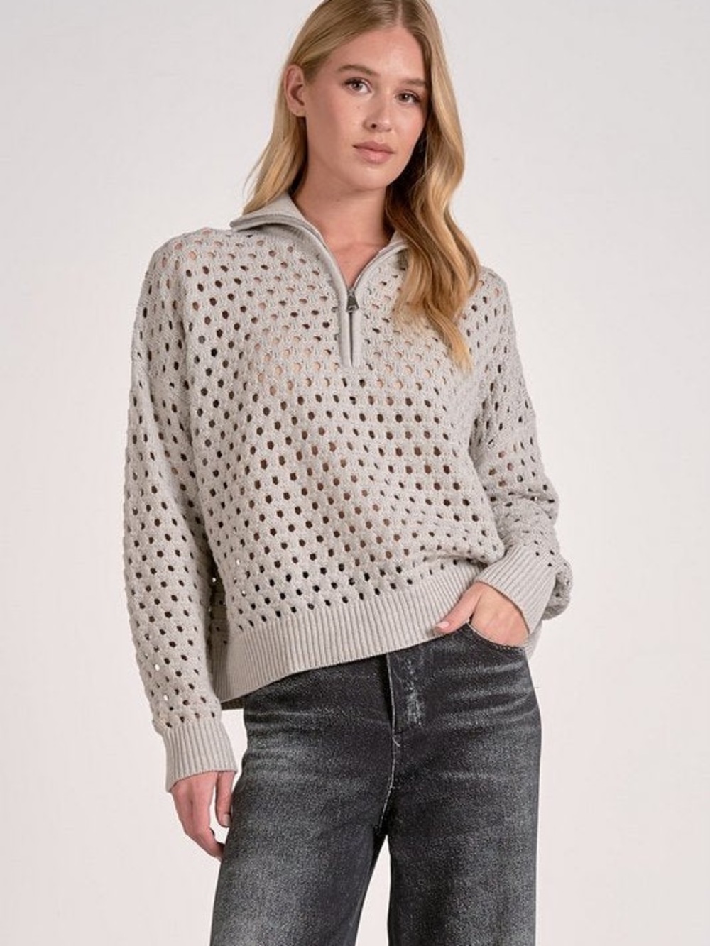 ELAN Arabella chunky half zip knit sweater woman's size medium relaxed fit NWT